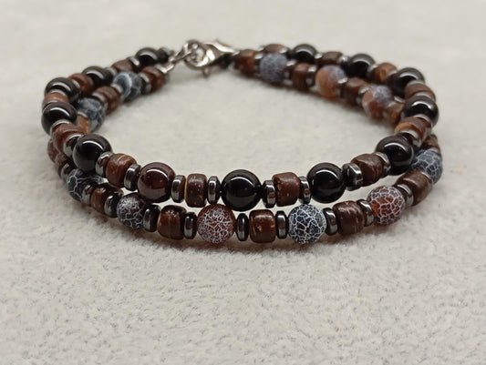 Mens bracelet with Black onyx round beads, hematite and wooden spacers natural Gemstone, Healing, Energy, Grounding, Protection, trendy