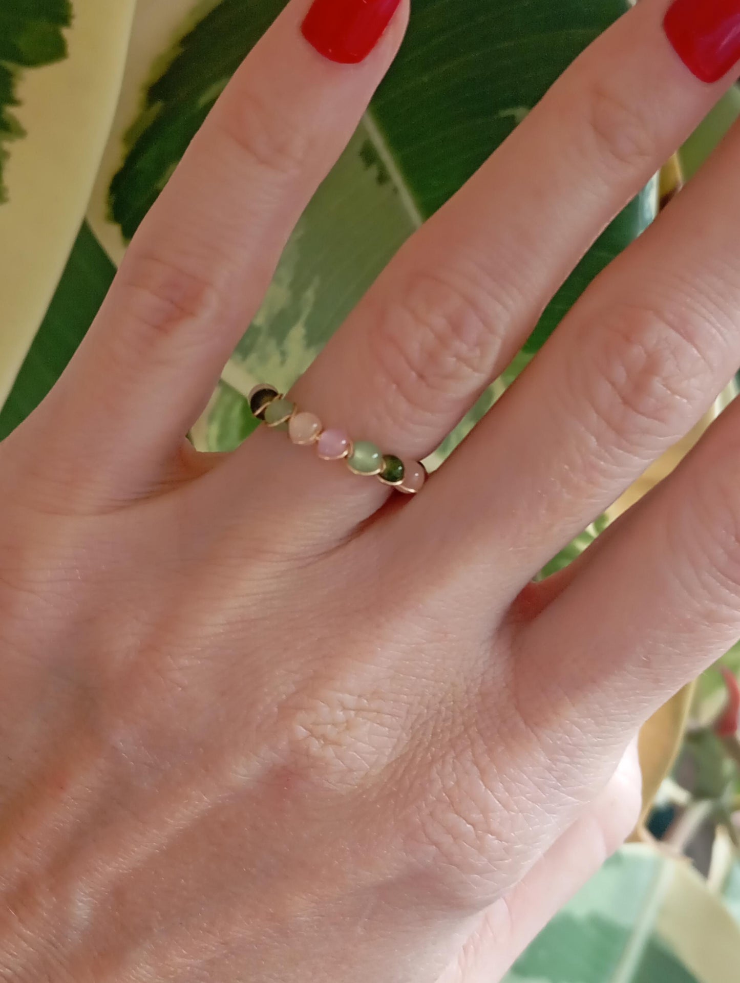 Tourmaline beads ring, natural gemstone open finger ring, dainty, matching elegant bohemian, adjustable ring