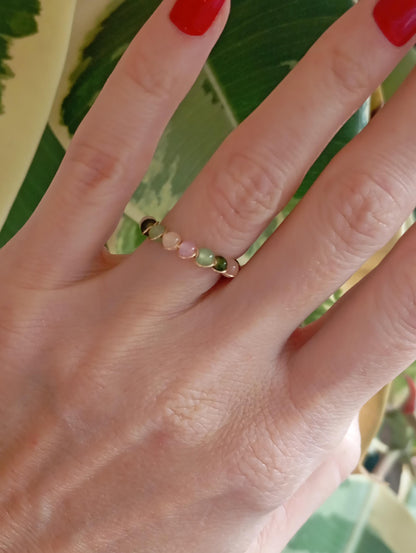 Tourmaline beads ring, natural gemstone open finger ring, dainty, matching elegant bohemian, adjustable ring