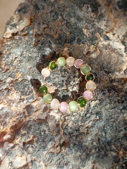 Tourmaline beads ring, natural gemstone open finger ring, dainty, matching elegant bohemian, adjustable ring