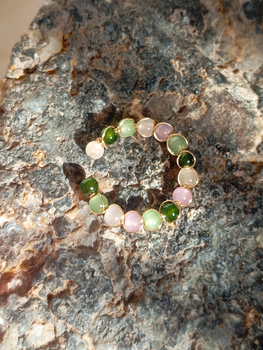 Tourmaline beads ring, natural gemstone open finger ring, dainty, matching elegant bohemian, adjustable ring