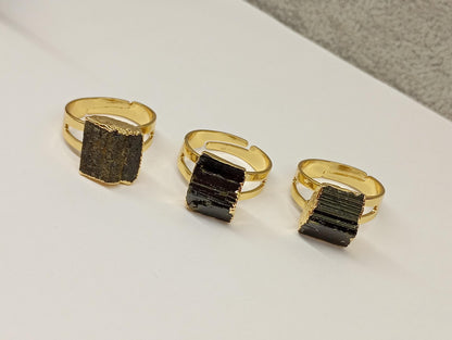 Raw Black Tourmaline adjustable  finger ring, gemstone, Reiki,antique, fashion dainty elegant women , evil eye protection stone, mascot