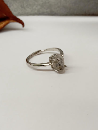 Double pointed Herkimer Diamond Quartz Adjustable open finger ring, Natural Raw Herkimer Quartz, gemstone, yoga meditation , gift for women