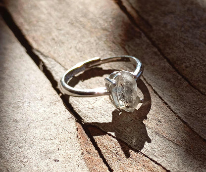 Double pointed Herkimer Diamond Quartz Adjustable open finger ring, Natural Raw Herkimer Quartz, gemstone, yoga meditation , gift for women
