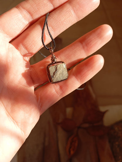 Natural Raw Pyrite Cube Pendant Necklace man or unisex, Wire Wrapped crystal Pendant, handmade, wealth stone