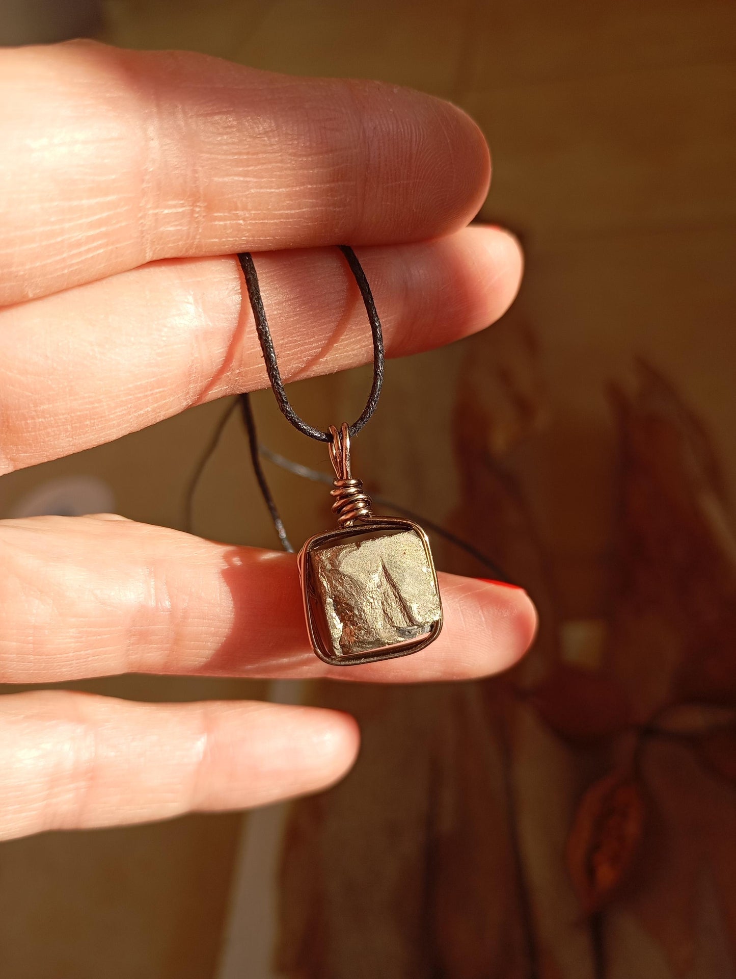 Natural Raw Pyrite Cube Pendant Necklace man or unisex, Wire Wrapped crystal Pendant, handmade, wealth stone