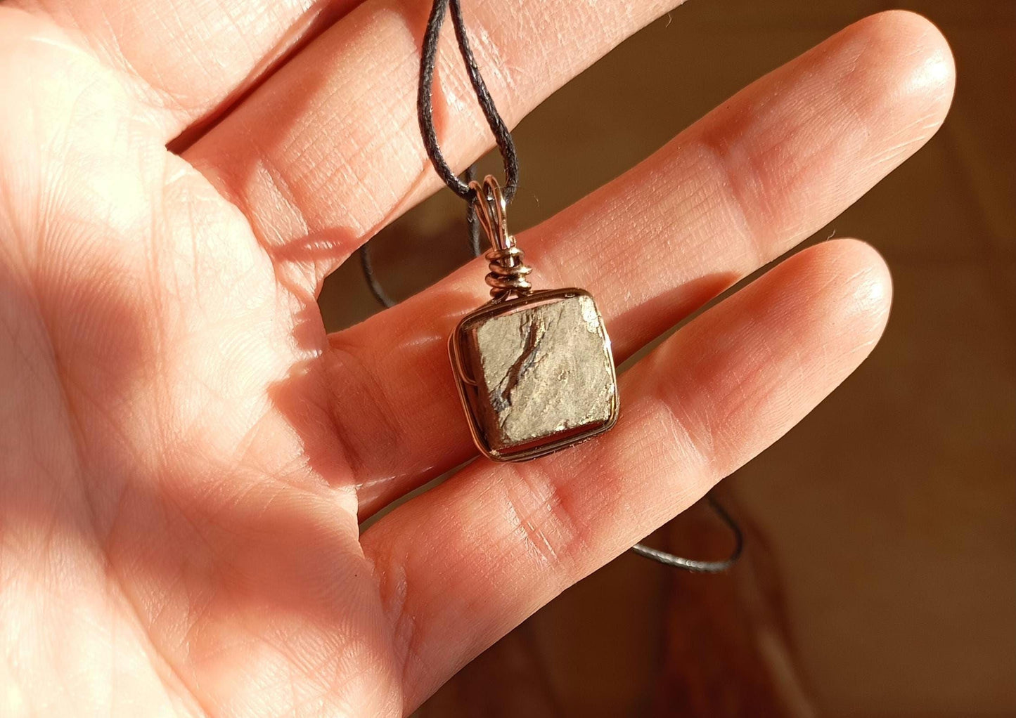 Natural Raw Pyrite Cube Pendant Necklace man or unisex, Wire Wrapped crystal Pendant, handmade, wealth stone