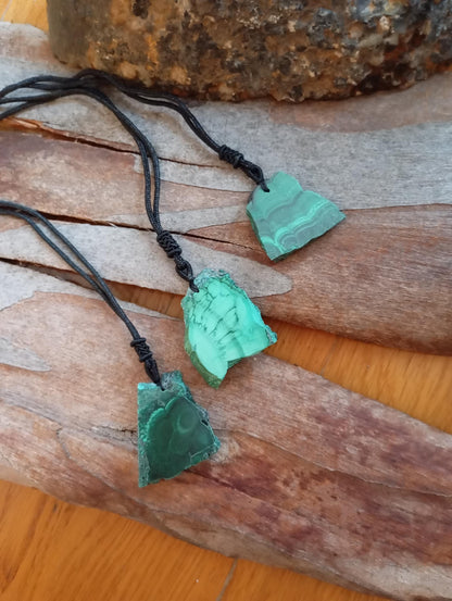 Green Malachite Pendant necklace, unique, Natural gemstone, adjustable black cord, handmade, gift for women, bohemian