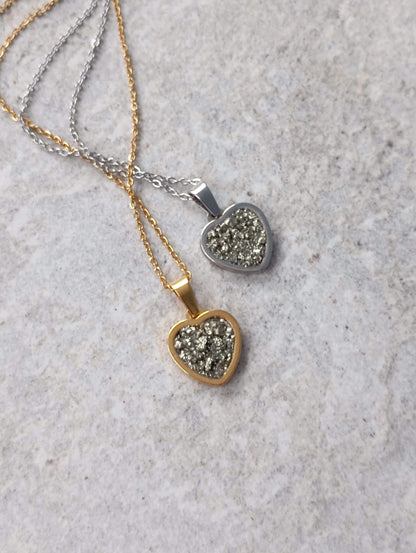 Heart pendant Raw Pyrite pendant Necklace, Wealth stone Necklace, Handmade Protection, bohemian finding, gift for girlfriend, wife