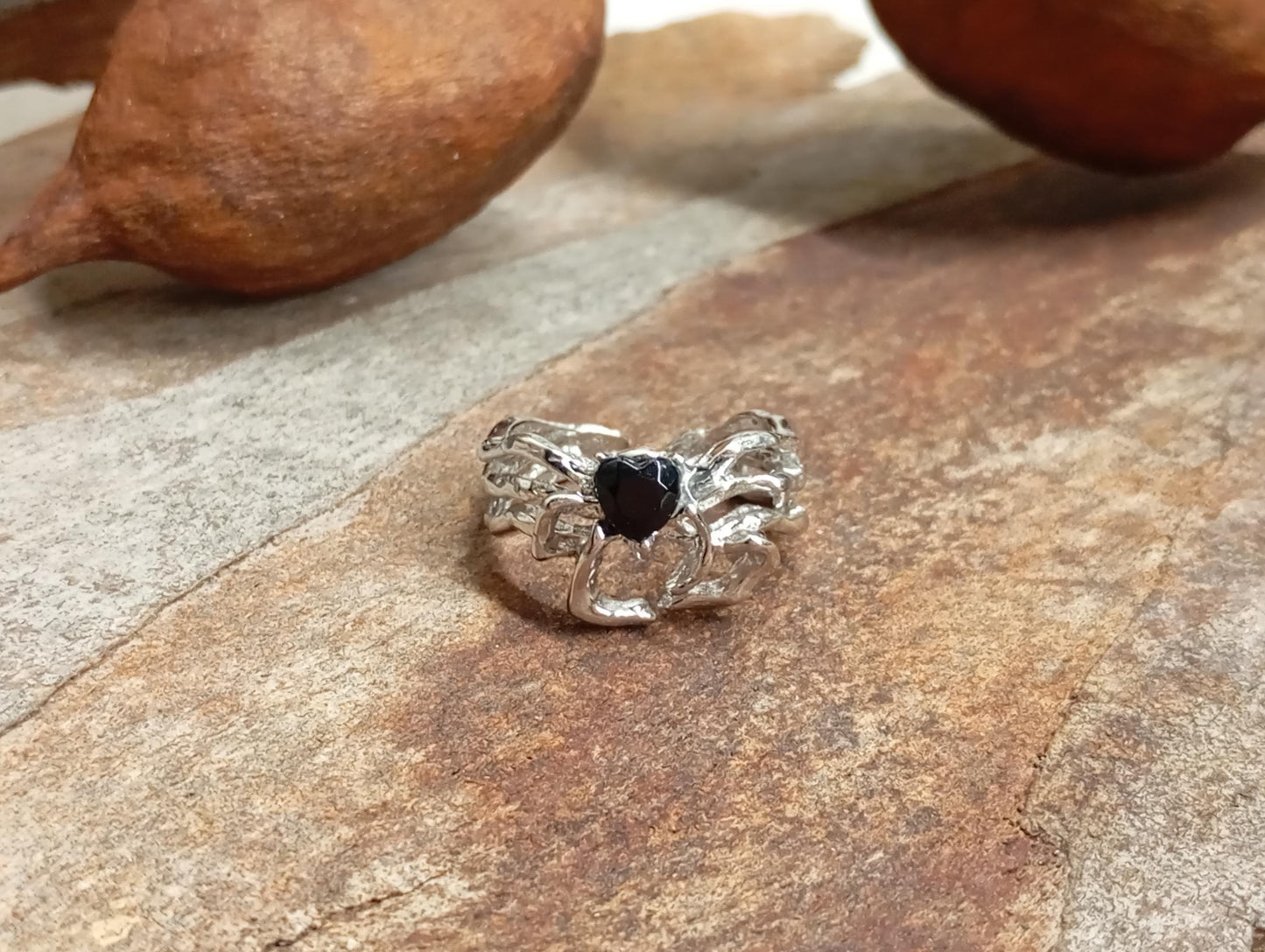 Black cubic zirconia heart spider ring, gothic punk animal, creative vintage, Halloween, stunning, party adjustable finger ring