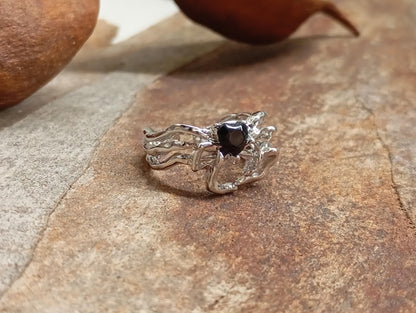Black cubic zirconia heart spider ring, gothic punk animal, creative vintage, Halloween, stunning, party adjustable finger ring