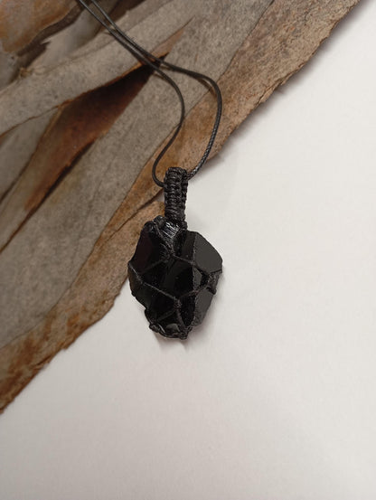 Black Obsidian Pendant Necklace, Raw natural gemstone, Crystal holder,crystal cage, evil eye protection, reiki, mascot, yoga, base chakra