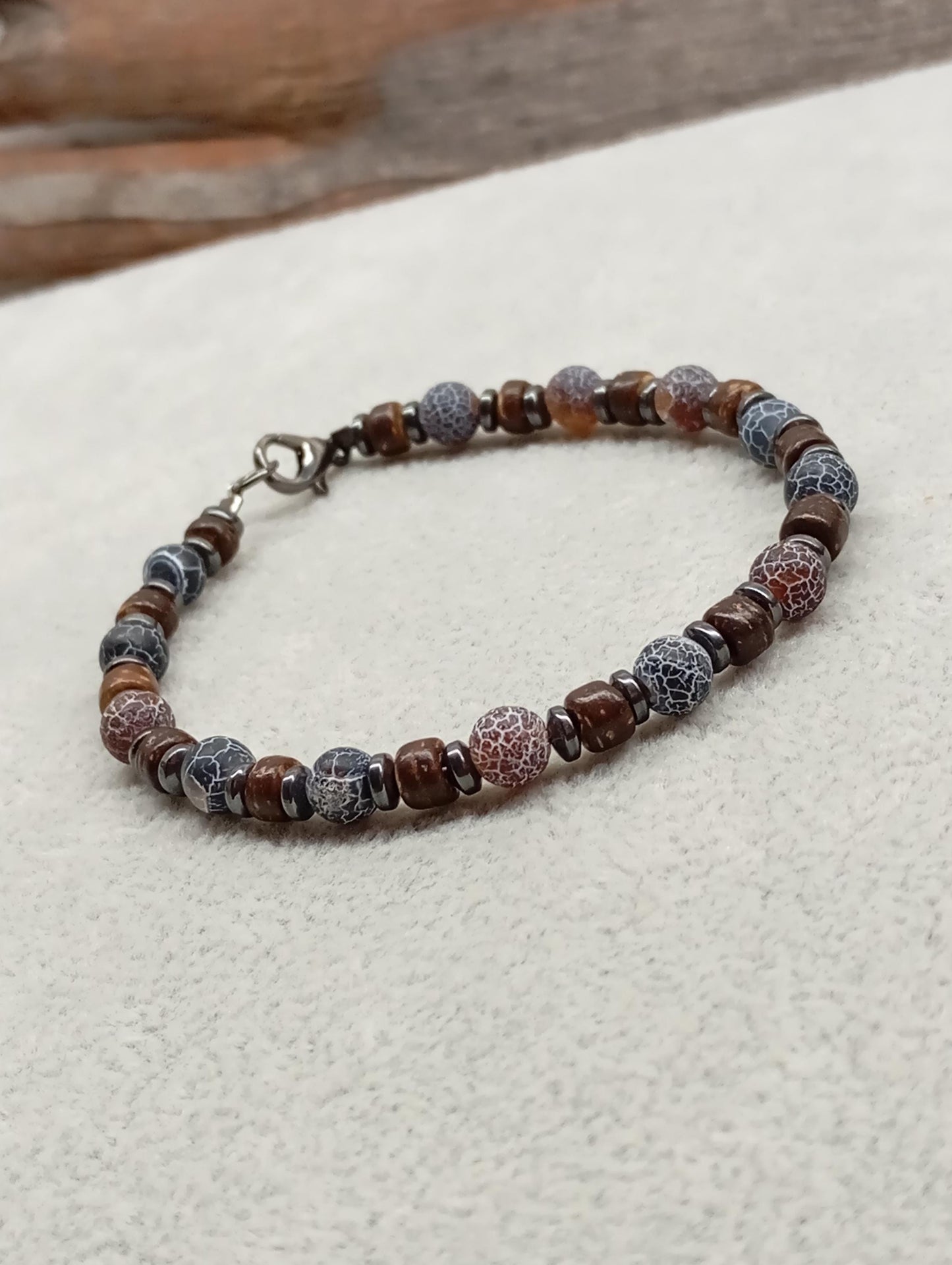 Mens bracelet with Black onyx round beads, hematite and wooden spacers natural Gemstone, Healing, Energy, Grounding, Protection, trendy