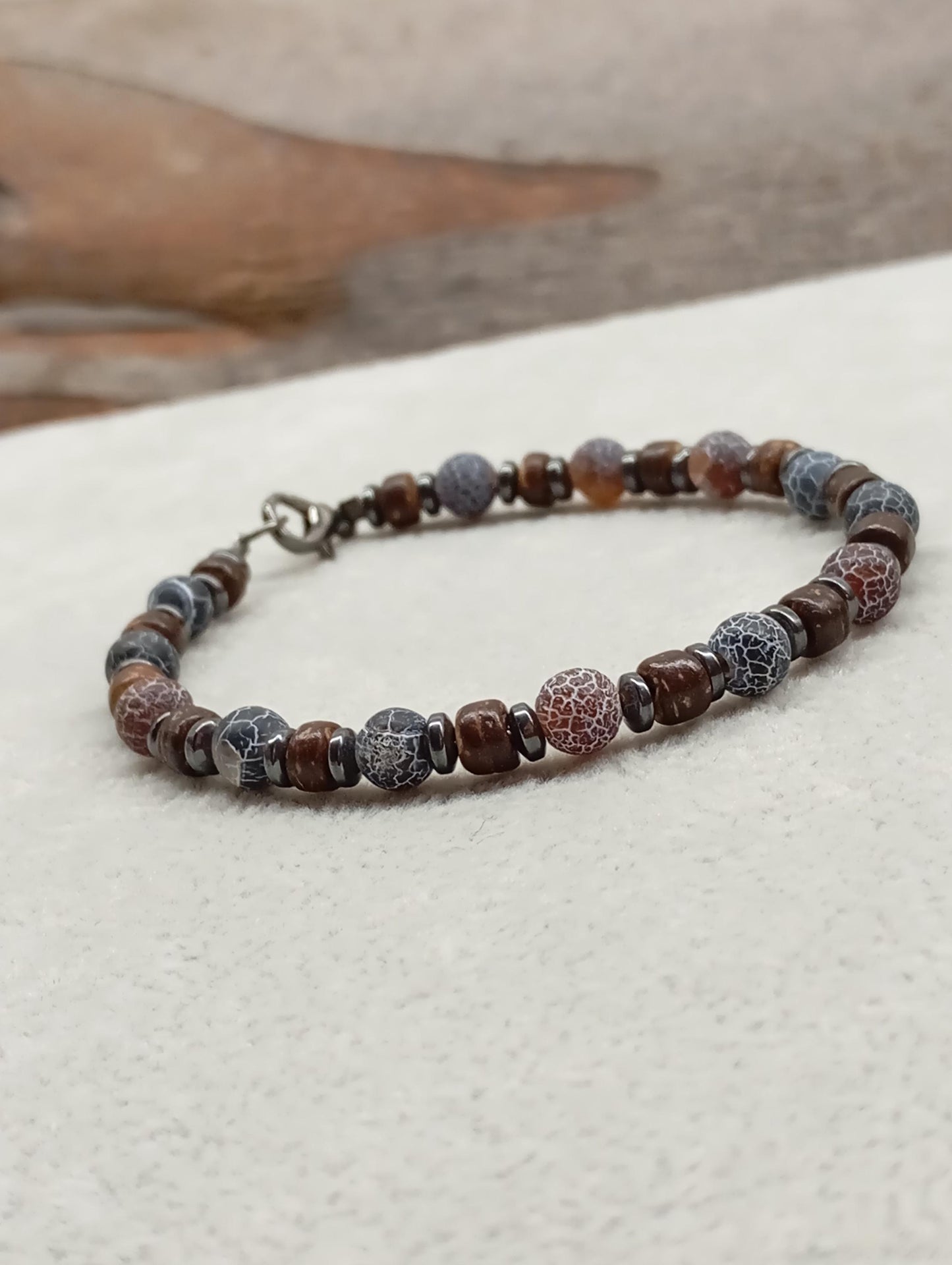 Mens bracelet with Black onyx round beads, hematite and wooden spacers natural Gemstone, Healing, Energy, Grounding, Protection, trendy