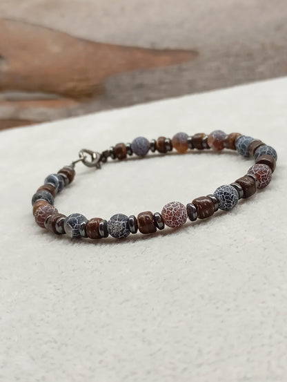 Mens bracelet with Black onyx round beads, hematite and wooden spacers natural Gemstone, Healing, Energy, Grounding, Protection, trendy