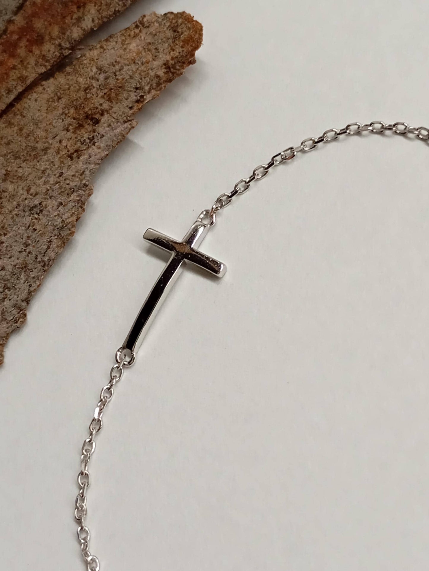 Cross Charm sterling silver Bracelet, everyday, Protection adjustable bracelet, Catholic Christian religious, believer, prayer church, gift for women