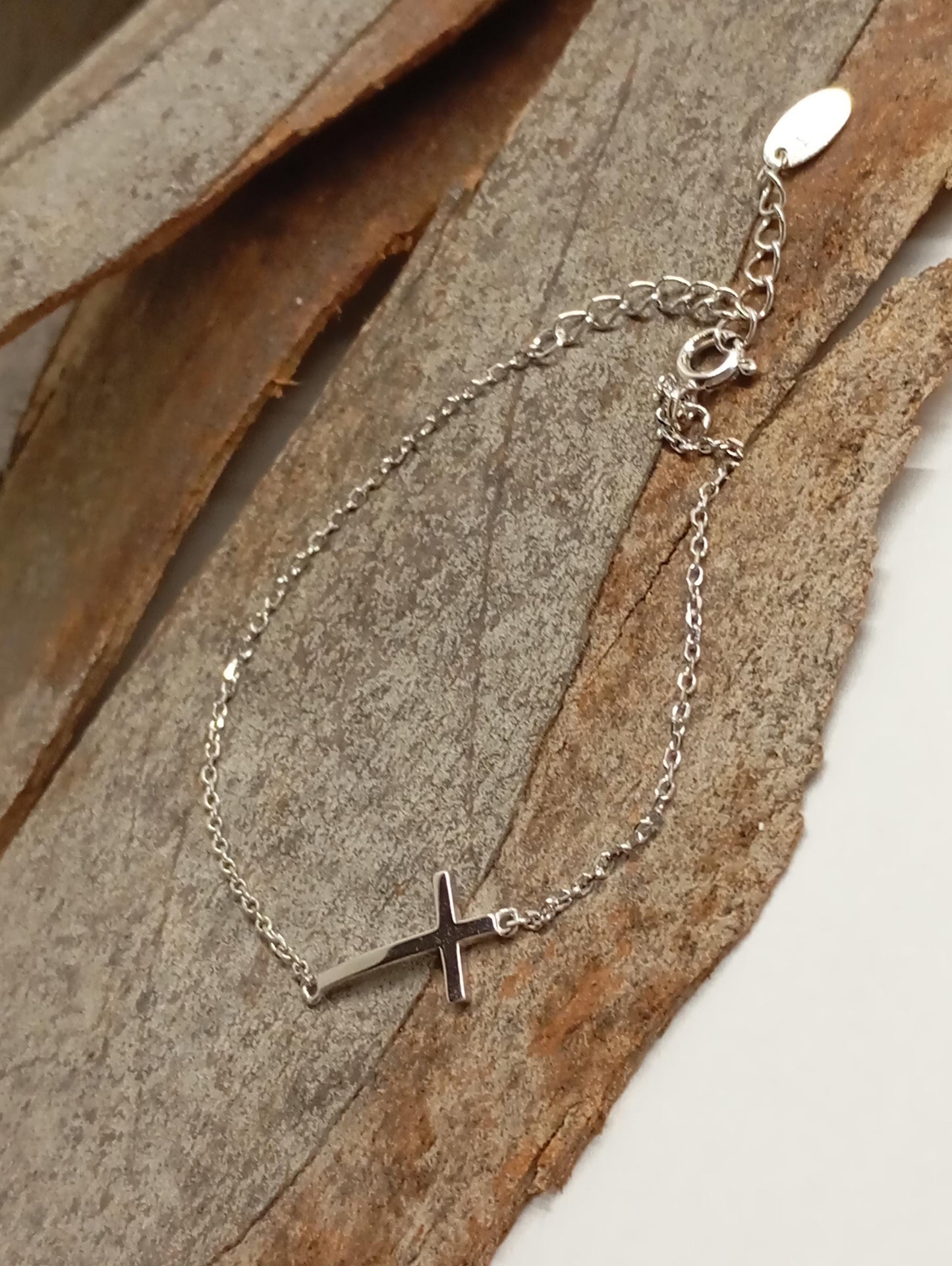 Cross Charm sterling silver Bracelet, everyday, Protection adjustable bracelet, Catholic Christian religious, believer, prayer church, gift for women