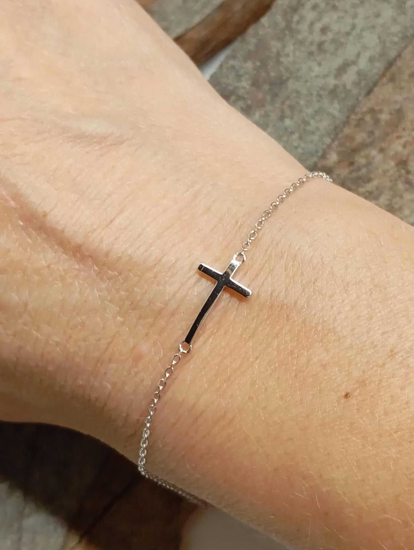 Cross Charm sterling silver Bracelet, everyday, Protection adjustable bracelet, Catholic Christian religious, believer, prayer church, gift for women