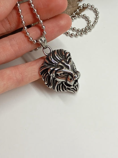 Lion head Pendant Necklace, Animal pendant titanium stainless steel, Domineering Exquisite Fashion, trend punk casual, Gift for Man