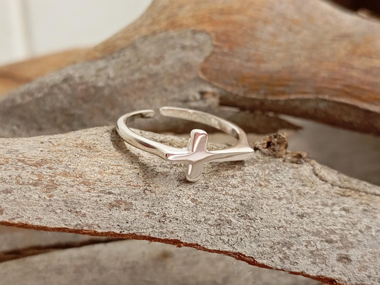 Cross ring 925 sterling silver open finger ring adjustable, charming, minimalist,dainty, church,believer,  Christian cross gift for believer