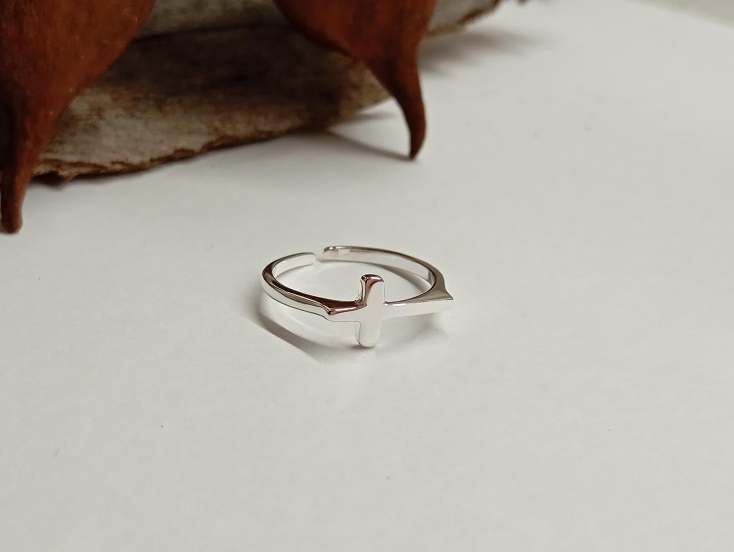 Cross ring 925 sterling silver open finger ring adjustable, charming, minimalist,dainty, church,believer,  Christian cross gift for believer