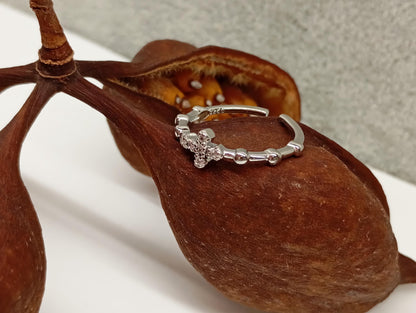 Cross with zircon sterling silver open finger ring adjustable, vintage boho, dainty, church, believer ring,Christian cross gift for believer