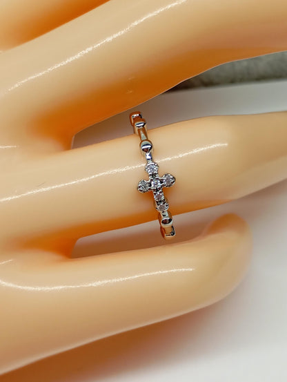Cross with zircon sterling silver open finger ring adjustable, vintage boho, dainty, church, believer ring,Christian cross gift for believer