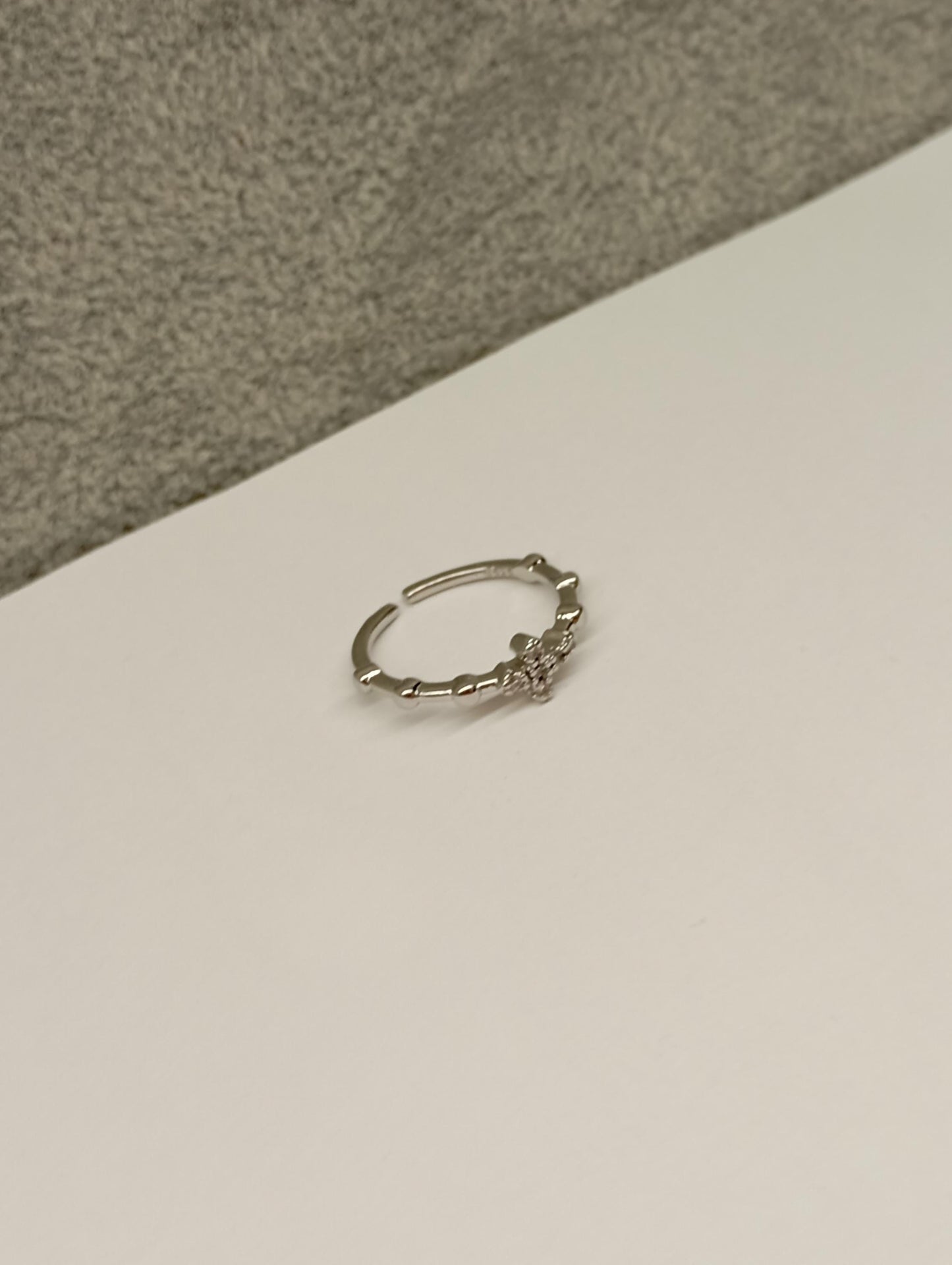 Cross with zircon sterling silver open finger ring adjustable, vintage boho, dainty, church, believer ring,Christian cross gift for believer