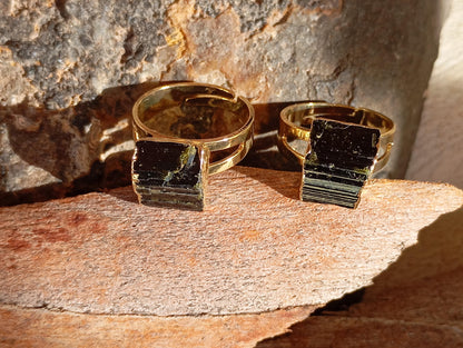 Raw Black Tourmaline adjustable  finger ring, gemstone, Reiki,antique, fashion dainty elegant women , evil eye protection stone, mascot