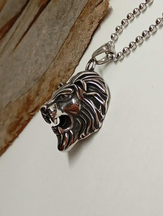 Lion head Pendant Necklace, Animal pendant titanium stainless steel, Domineering Exquisite Fashion, trend punk casual, Gift for Man