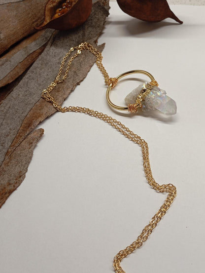 Aura clear Quartz Point Pendant Necklace, Raw Crystal cluster Healing Necklace, Chain necklace  Crystal Pendant, Natural Gemstone, amulet