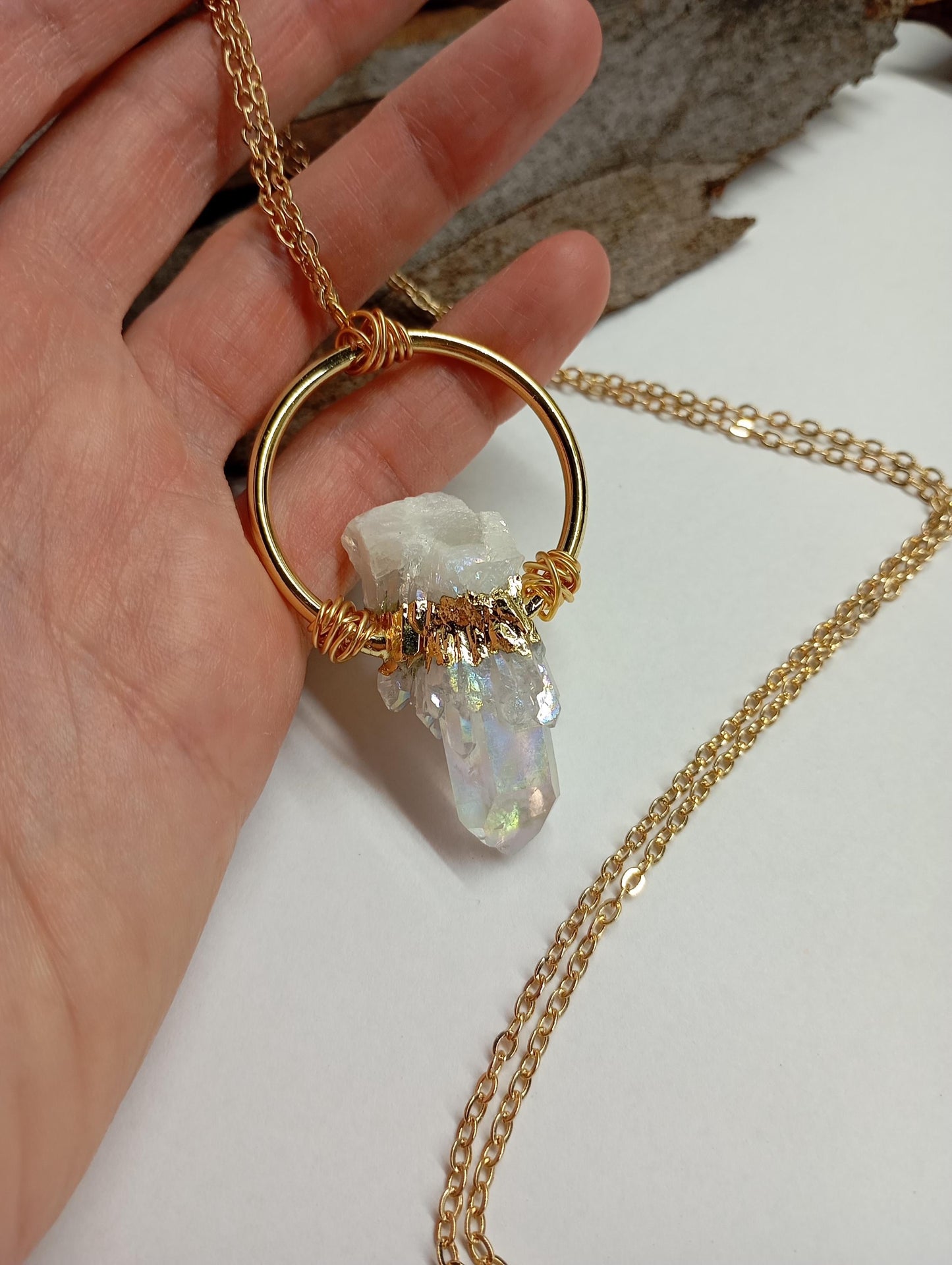 Aura clear Quartz Point Pendant Necklace, Raw Crystal cluster Healing Necklace, Chain necklace  Crystal Pendant, Natural Gemstone, amulet