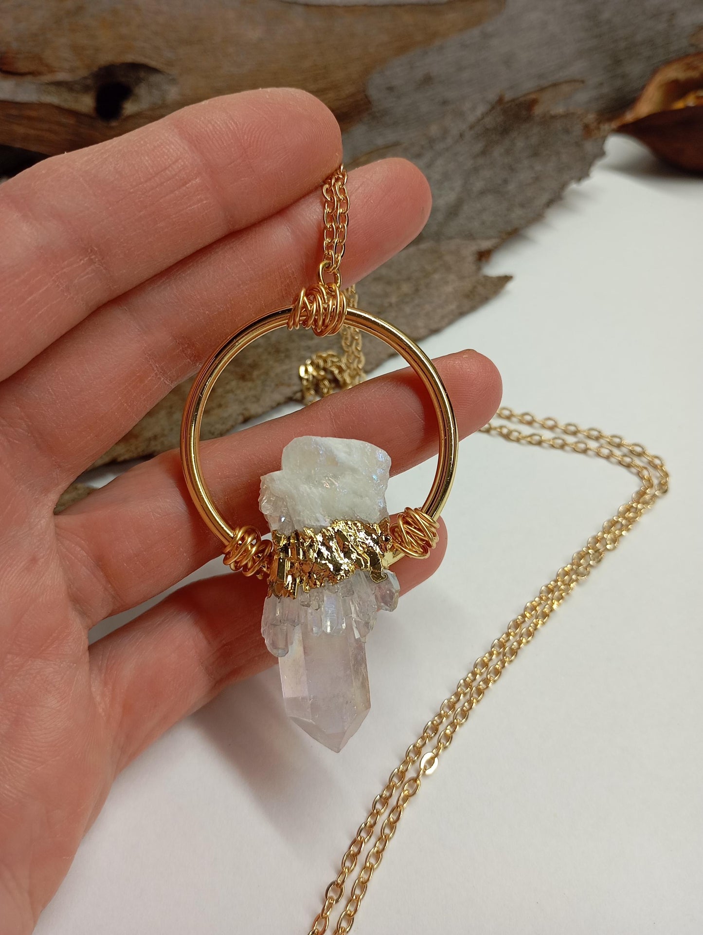 Aura clear Quartz Point Pendant Necklace, Raw Crystal cluster Healing Necklace, Chain necklace  Crystal Pendant, Natural Gemstone, amulet