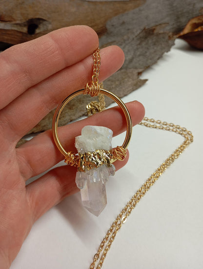 Aura clear Quartz Point Pendant Necklace, Raw Crystal cluster Healing Necklace, Chain necklace  Crystal Pendant, Natural Gemstone, amulet