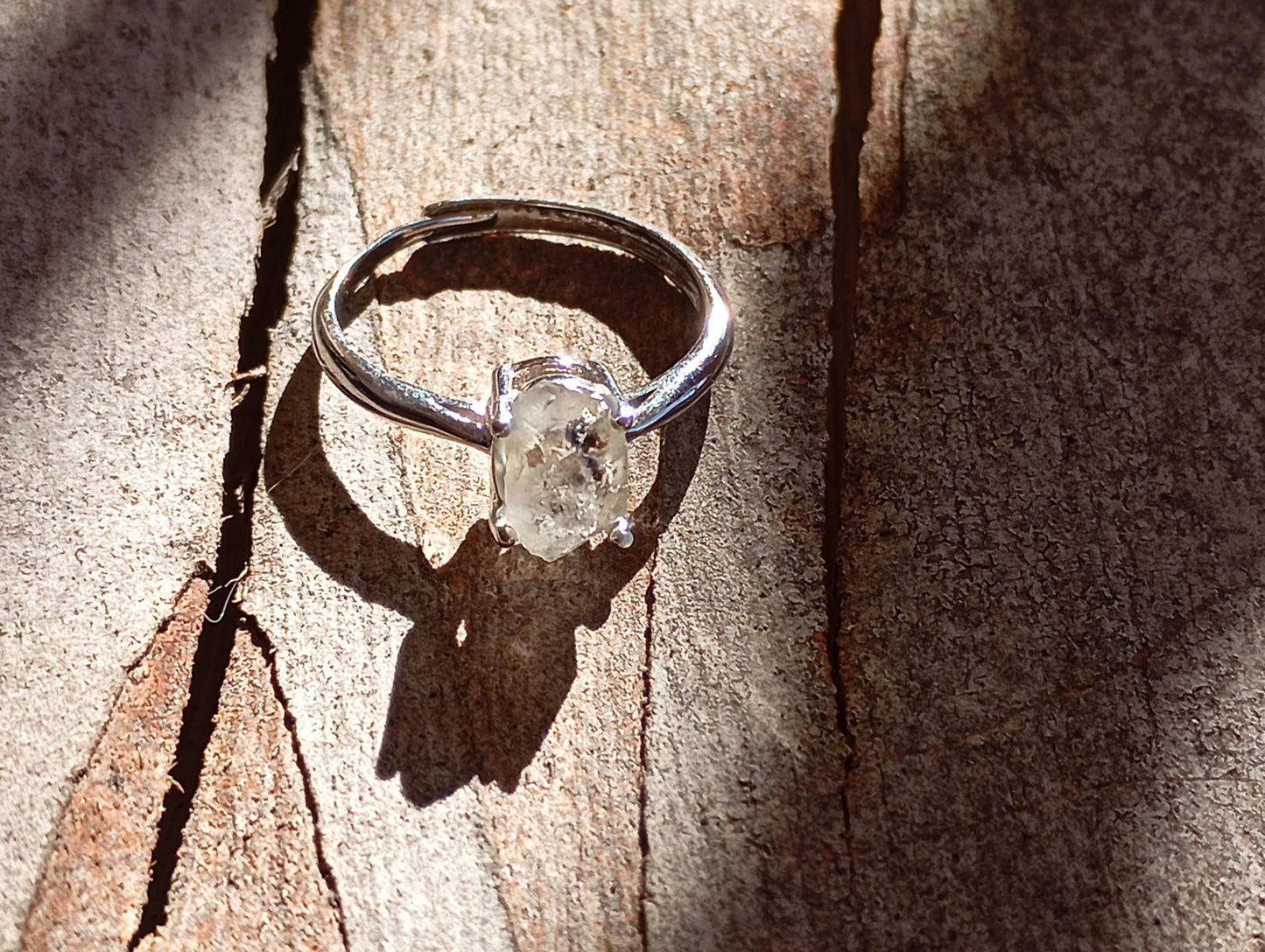 Double pointed Herkimer Diamond Quartz Adjustable open finger ring, Natural Raw Herkimer Quartz, gemstone, yoga meditation , gift for women