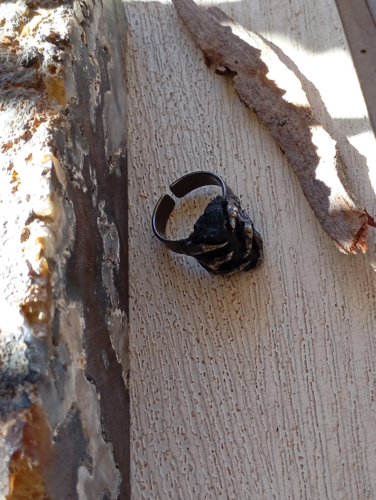 Raw Black Tourmaline claws ring, adjustable finger ring, gemstone,Reiki, antique bronze,retro,gothic evil eye protection stone,mascot,amulet