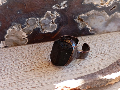 Raw Black Tourmaline open brass finger ring man, gemstone, Domineering,Reiki, antique bronze, retro,evil eye protection stone, mascot,amulet