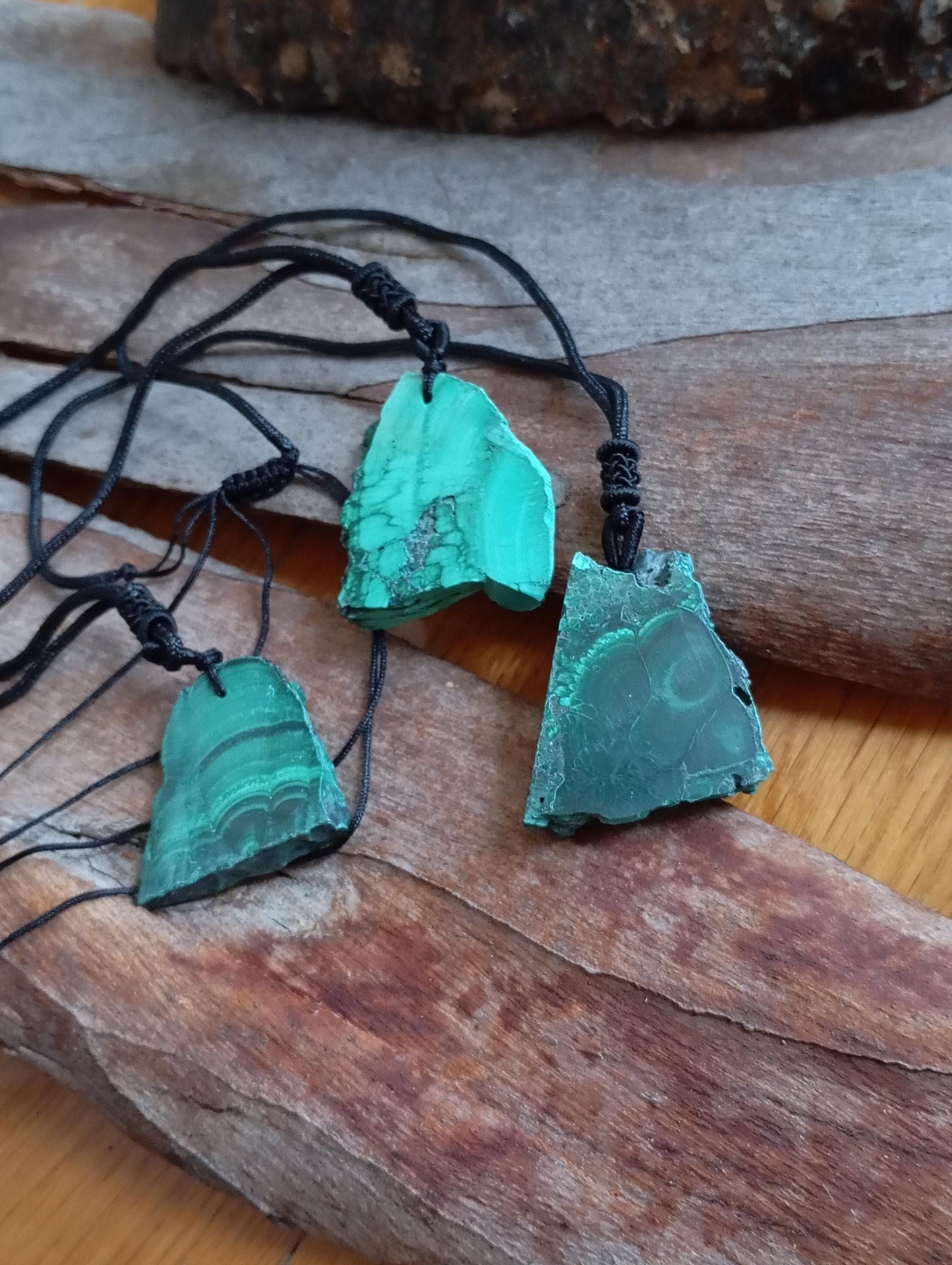 Green Malachite Pendant necklace, unique, Natural gemstone, adjustable black cord, handmade, gift for women, bohemian