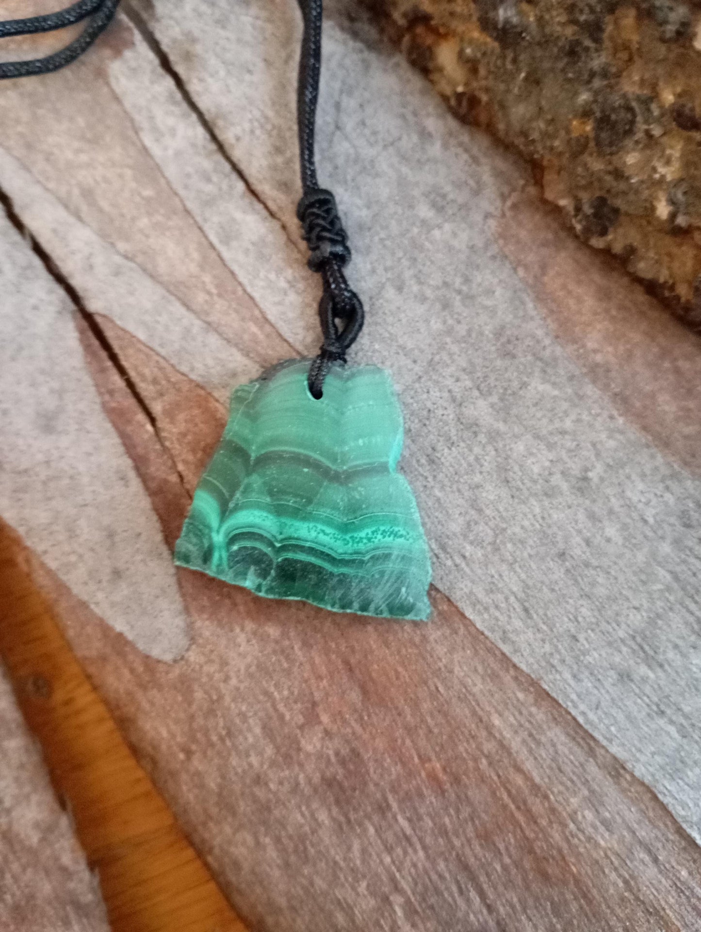Green Malachite Pendant necklace, unique, Natural gemstone, adjustable black cord, handmade, gift for women, bohemian