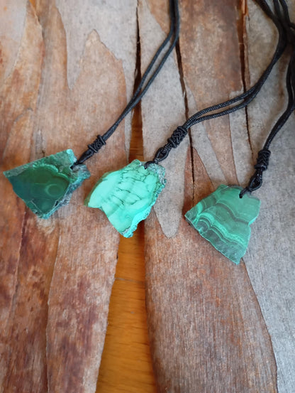 Green Malachite Pendant necklace, unique, Natural gemstone, adjustable black cord, handmade, gift for women, bohemian
