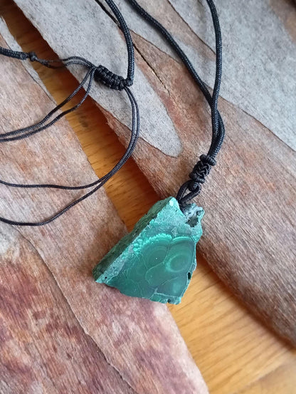 Green Malachite Pendant necklace, unique, Natural gemstone, adjustable black cord, handmade, gift for women, bohemian