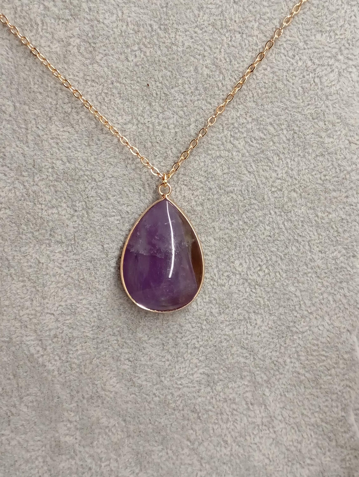 Drop Crystal pendant Necklace, gemstone teardrop shape, energy, healing protection stones, classic elegant bohemian finding, gift for woman