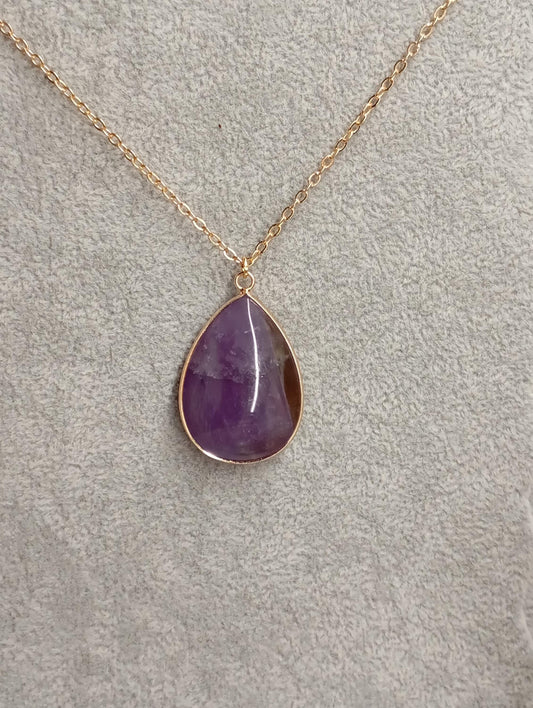 Drop Crystal pendant Necklace, gemstone teardrop shape, energy, healing protection stones, classic elegant bohemian finding, gift for woman
