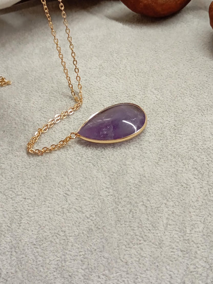 Drop Crystal pendant Necklace, gemstone teardrop shape, energy, healing protection stones, classic elegant bohemian finding, gift for woman
