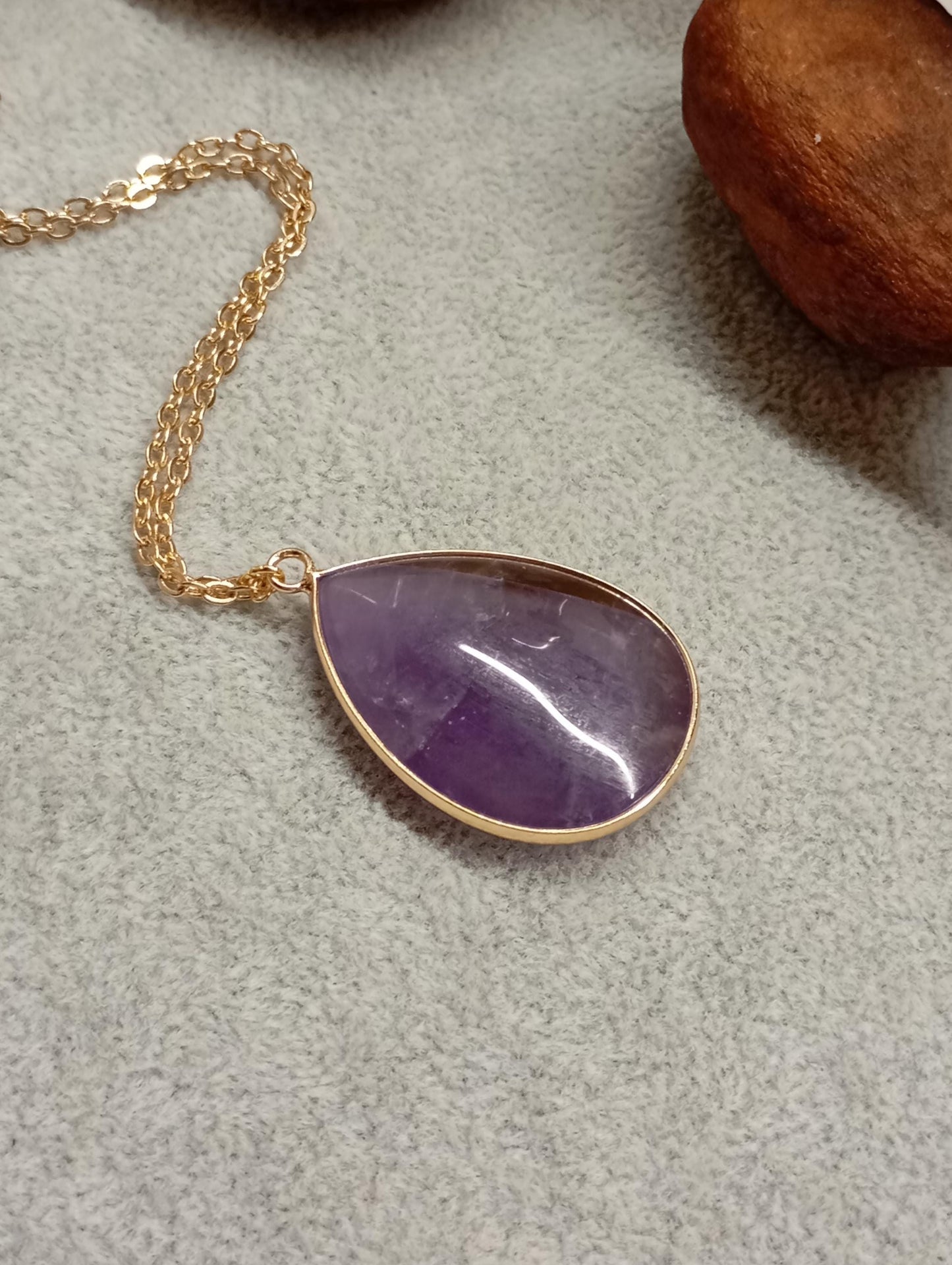 Drop Crystal pendant Necklace, gemstone teardrop shape, energy, healing protection stones, classic elegant bohemian finding, gift for woman
