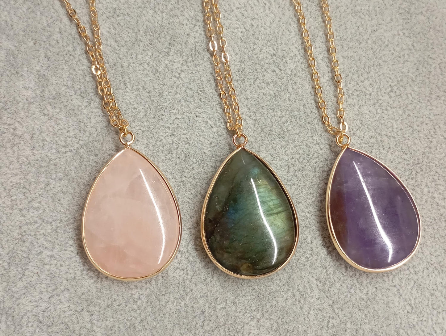 Drop Crystal pendant Necklace, gemstone teardrop shape, energy, healing protection stones, classic elegant bohemian finding, gift for woman