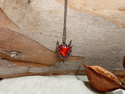 Red Heart Thorn Pendant Necklace – Black Plated Chain