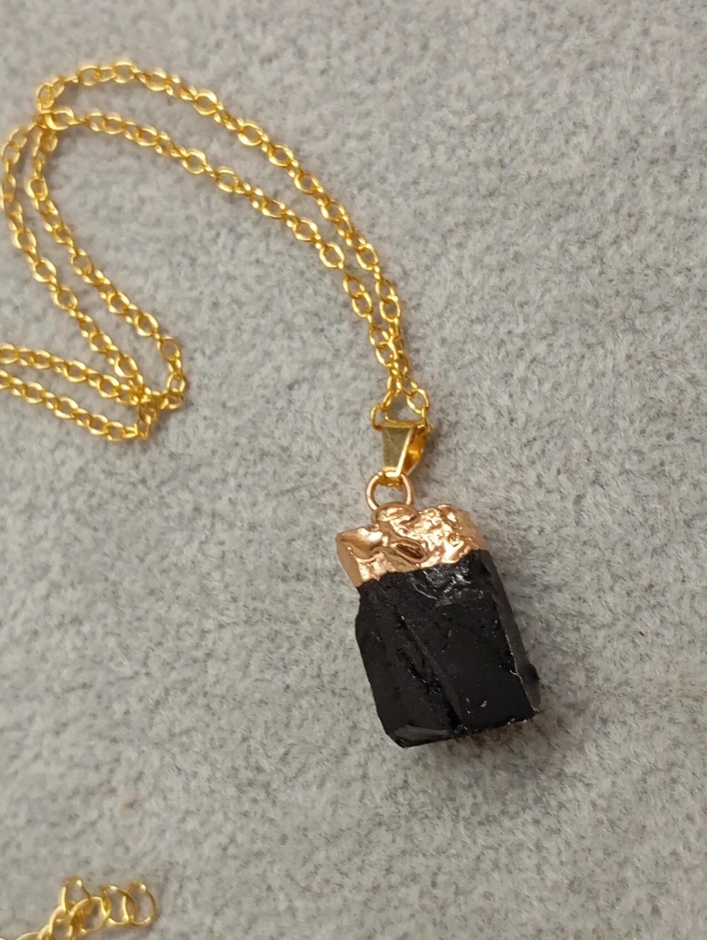 Black Tourmaline Pendant Necklace gold Electroplated cup gemstone necklace, Reiki, Protection, Healing Gorgeous Dainty Necklace