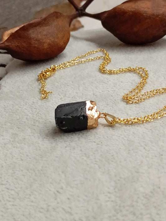 Black Tourmaline Pendant Necklace gold Electroplated cup gemstone necklace, Reiki, Protection, Healing Gorgeous Dainty Necklace