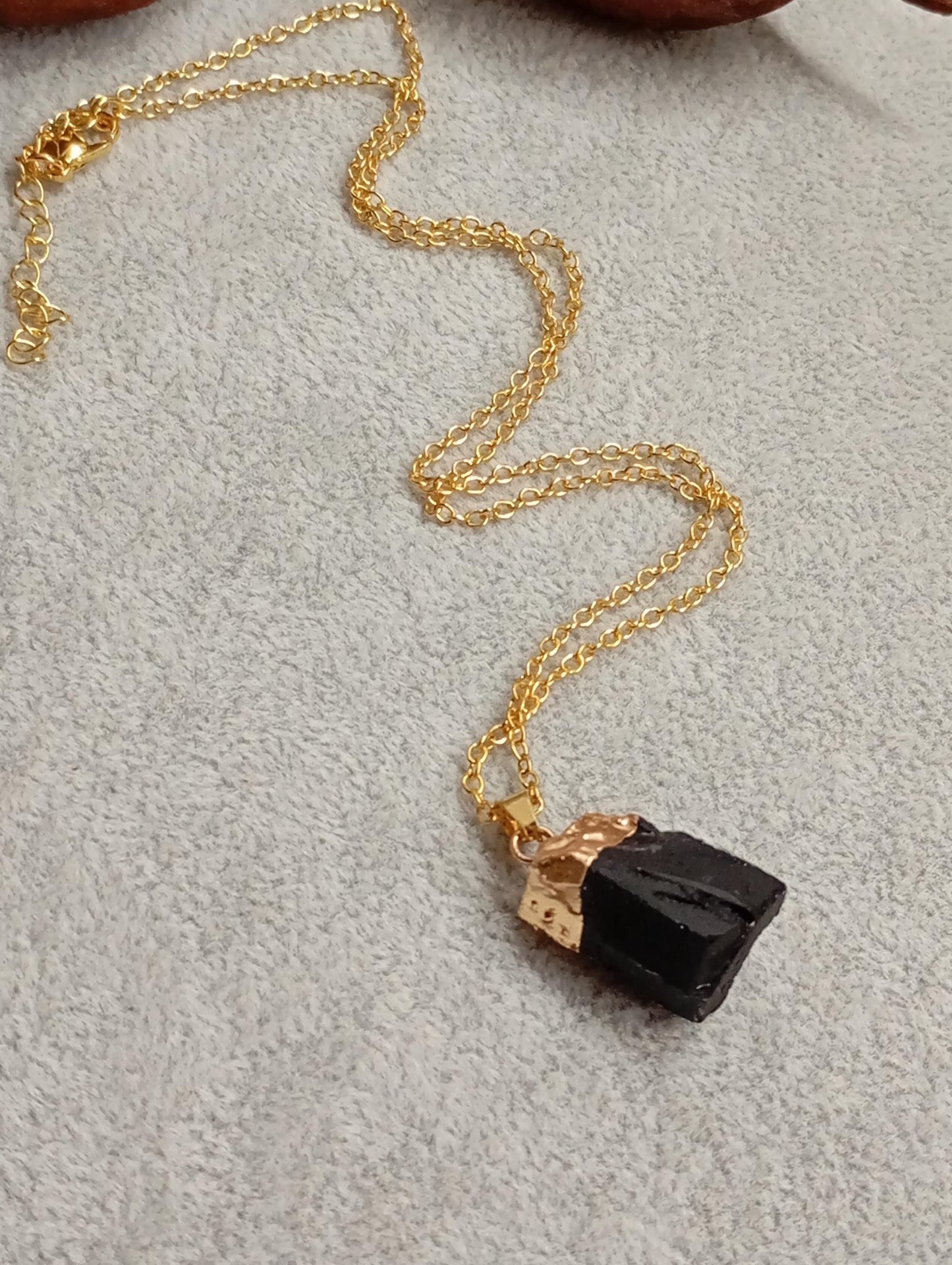 Black Tourmaline Pendant Necklace gold Electroplated cup gemstone necklace, Reiki, Protection, Healing Gorgeous Dainty Necklace